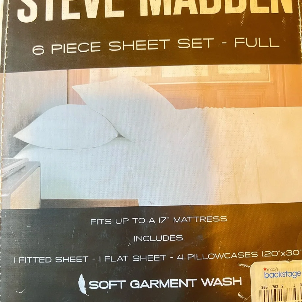 NEW Steve Madden 6 Piece Sheet Set Full Size | Soft Garment Wash White